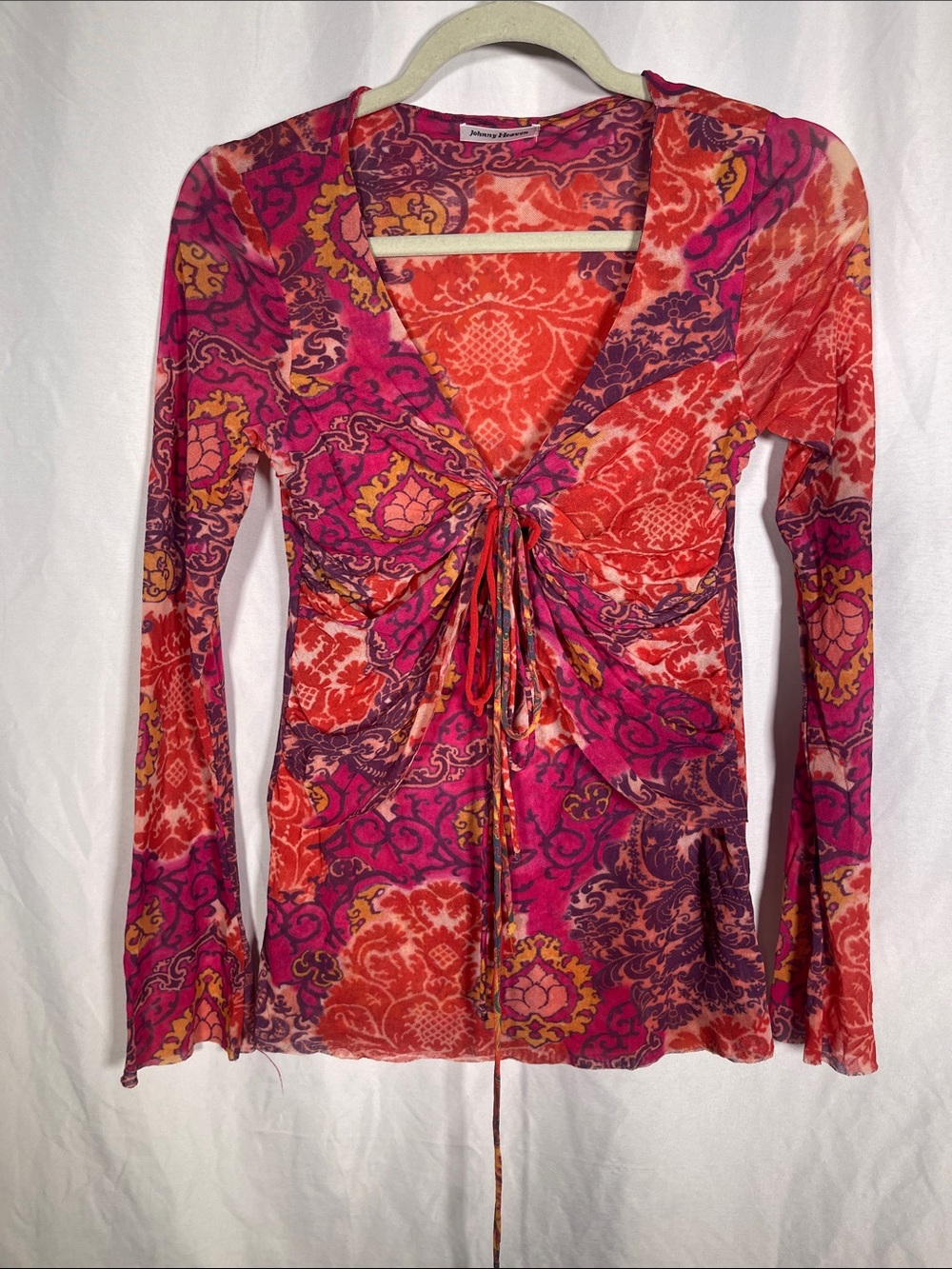 JOHNNY HEAVEN WOMENS VINTAGE Y2K MESH PINK TOP BLOUSE MEDIUM